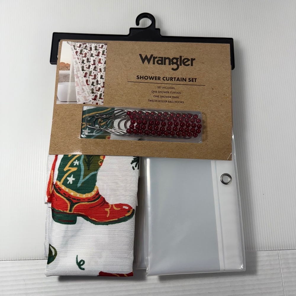 WRANGLER Christmas Jolly Boots Red Shower Curtain Set 72 x 72 VIRAL NEW